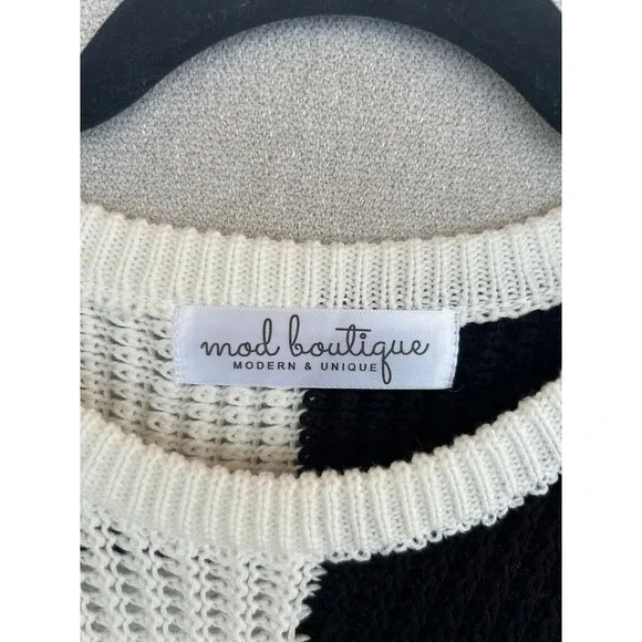 Mod Boutique‎ Striped Knit Sweater Vest Tank Top Women Medium Brown Black White - Picture 3 of 7